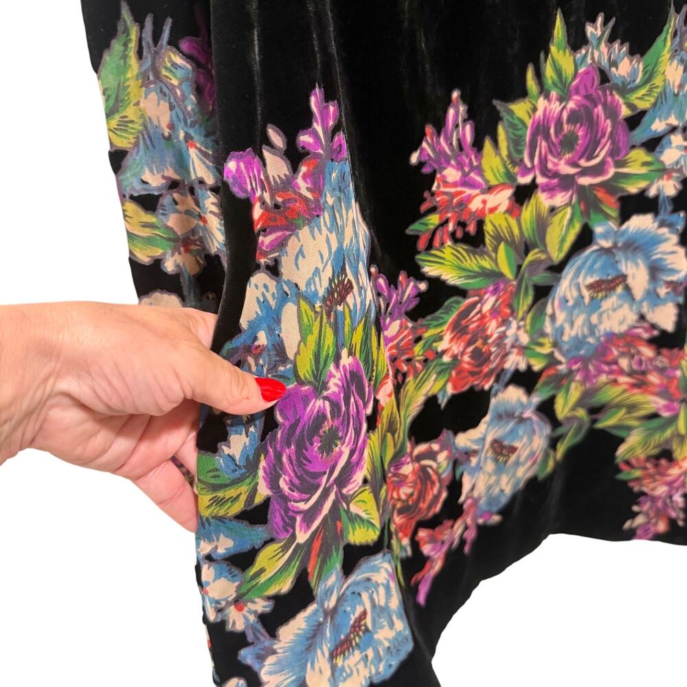 Free People Misha Velvet Mini Dress BLK Floral XS Whimsygoth Romantic Twee Y2K - Picture 9 of 12